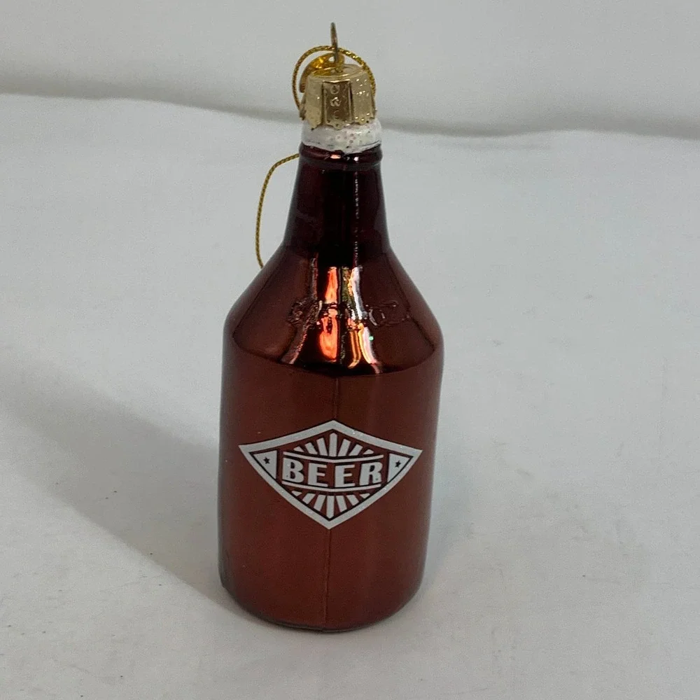 Old World Christmas Beer Growler Glass Ornament Brown Gold‎ Barware Holiday